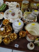 Parcel of Wade gilt decorated tea ware, Nao owl, shell decorated bowl etc