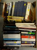 Two boxes of various hardback books, mainly reference including four volumes of the history of