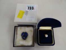 A Mikimoto pearl stud together with a pair of silver & enamel cufflinks