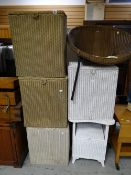 A Lloyd Loom gold & metal framed bucket-style chair together with a parcel of similar Lloyd Loom-