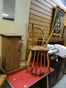 Vintage Formica-topped metal legged kitchen table with beech & elm spindle back chairs & a coat