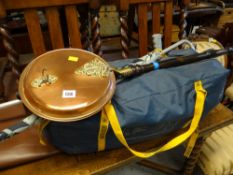 Parcel of items to include copper warming pan & portable awning etc