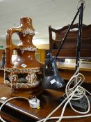 A vintage Scandesco ceramic lava glazed lamp base together with a black metal desk lamp E/T