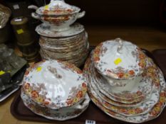 Tray of vintage Staffordshire floral decorated dinnerware