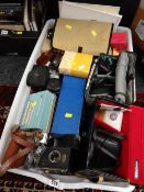 Crate of various vintage cameras & equipment