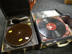 Vintage windup gramophone & records