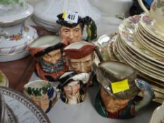 Six Royal Doulton Toby Jugs including 'The Poacher', 'The Walrus' & the 'Carpenter' etc