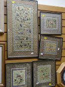 A collection of framed Chinese silk embroideries