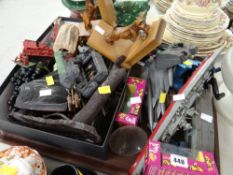 Tray of various vintage children's models including Airfix & two carved wooden scottie dog