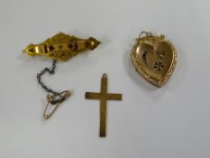 A 9ct gold pin brooch set with sapphire & diamond together with a 9ct heart shaped locked set with