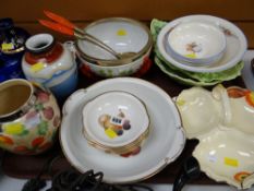 Tray of various china, salad bowl, Crown Ducal hors d'oeuvre dish etc