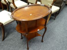 Early twentieth century mahogany & inlaid oval occasional table with glass tray top, 80cms high