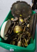 Box of various copper & brassware, toasting forks etc