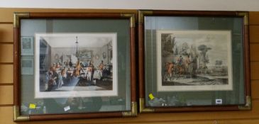 A pair of framed coloured etchings from the series 'Bachelor's Hall'