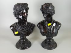 Two painted plaster busts of classical figures