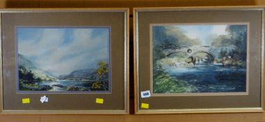 Two framed watercolours of a Welsh river & Welsh lake scene