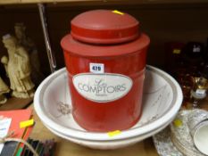 Two vintage Staffordshire wash bowls & a glazed terracotta storage jar