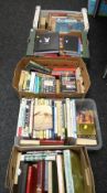 Five boxes of various books including fishing related, antique collecting etc