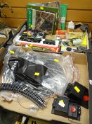 A collection of railway items including Triang Hornby train, trackside buildings etc