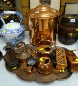 Large copper lidded bucket, copper tray, watering cans etc (being sold on behalf of Cancer