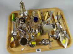Tray of various EPNS including grape scissors, serving forks, berry spoons etc