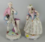 Two continental plaster bisque French court figures