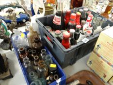 Collection of various Coca Cola bottles & other chemist bottles