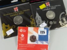 Royal Mint official 2012 Olympic £5 coin together with 2012 Paralympic £5 coin & an uncirculated 50p