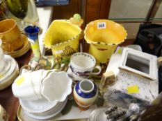 Tray of mixed china including vintage Coalport, white & gilt cups & saucers, decorative jugs etc