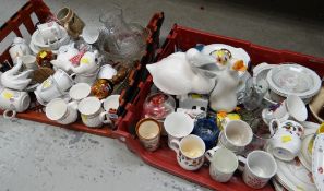 Two crates of mainly kitchen items including mugs, dinnerware, glass etc