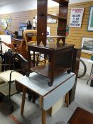 Parcel of furniture to include vintage Formica drop leaf kitchen table, bookshelves, tea trolley