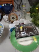 Collection of decanters, glasses, Royal commemorative mugs etc