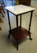 A shaped marble top on brass effect base hall table together with a square marble top side table