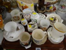 Tray of mixed china including Coalport, Aynsley & Royal commemorative items