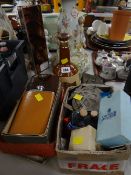 A Wade Bells whisky decanter, hip flask, various collectables including AA badge, wax sealer etc