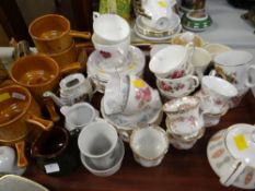 A tray of various patterned teaware including Royal Albert 'Safari', 'Dimity Rose', 'Silver Maple'