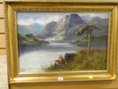 Framed oil on canvas of a Scottish mountain scene, signed J OWEN