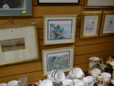 Early twentieth century watercolour of river & cottages, signed with initials A W P together with