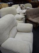 A modern G-Plan three-piece lounge suite comprising two-seater sofa, recliner armchair & another