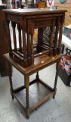 An oak nest of three tables together with a square top, barley-twist leg occasional table