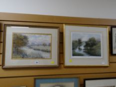 Framed watercolour of a river scene, signed & dated 1904 together with a limited edition print