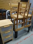 A parcel of furniture to include four rush seated kitchen chairs, glass top & black ash coffee table