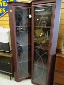 A pair of modern dark wood effect & corner display cabinets