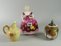 Coalport figure 'Rosemary' together with a Royal Worcester blush ivory jug & Royal Worcester