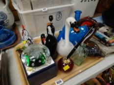 Collection of various glassware including paperweights, Langham glass animals
