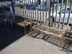 Two decorative metal folding garden benches (outside)