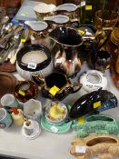 Parcel of mixed china including Poole dolphin, black & white Scotch whisky bowl, Sylvac dogs etc