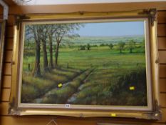 Oil on board by ALAN FAIRBRASS, view across a poppy field