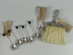 Hallmarked silver clothes brush, coffee bean spoons etc