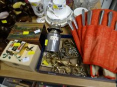 Collection of brassware, flatware, decorative boxes
